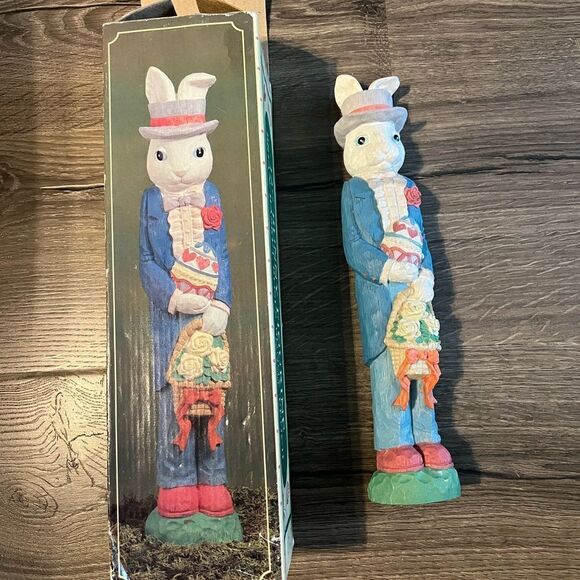 Brian Basket Roses 12" Bunny Pencil Figurine Multicolor Rabbit Easter Decoration - Picture 1 of 5